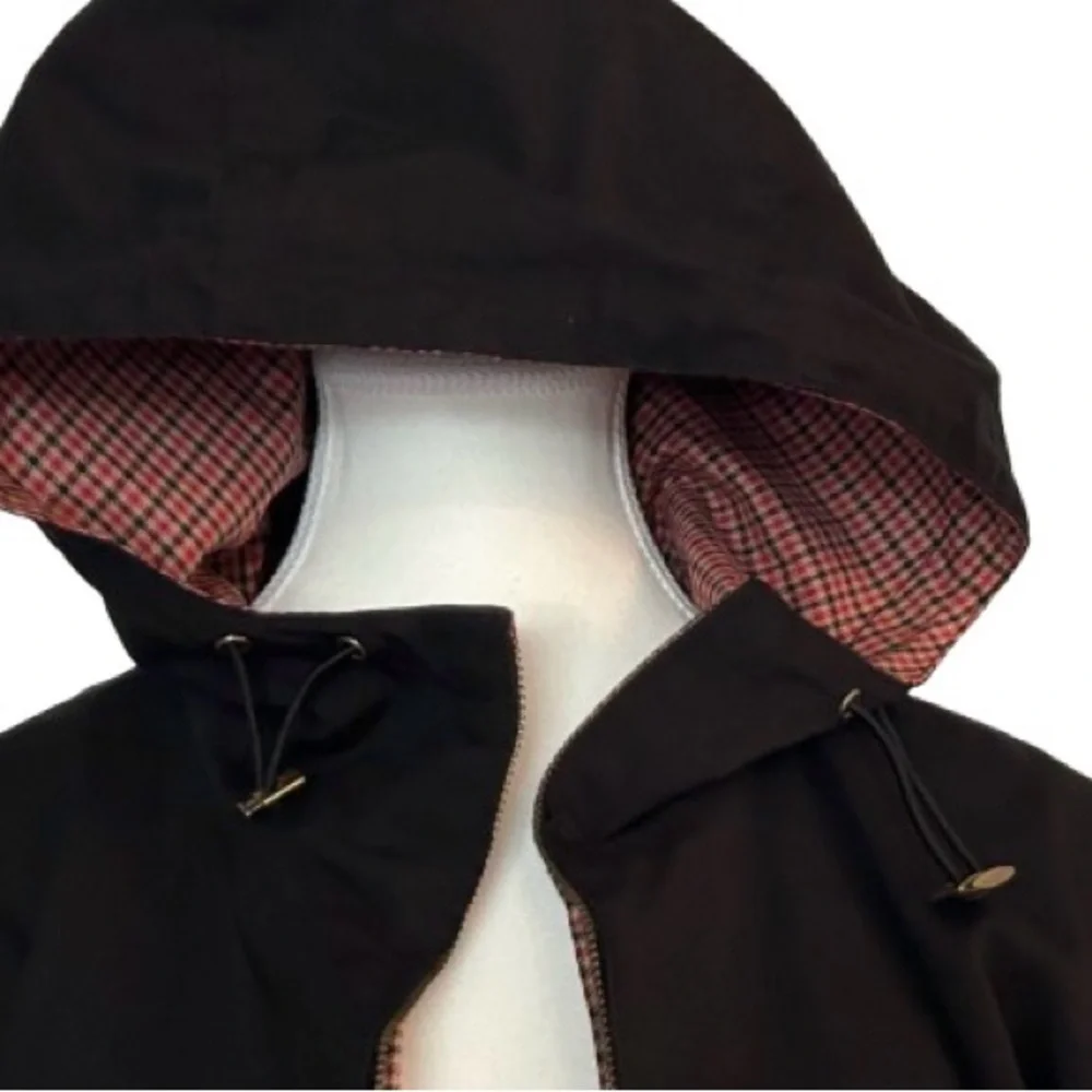 Reversible Ralph Lauren Black Plaid Hooded Jacket Red Vintage Designer SMALL